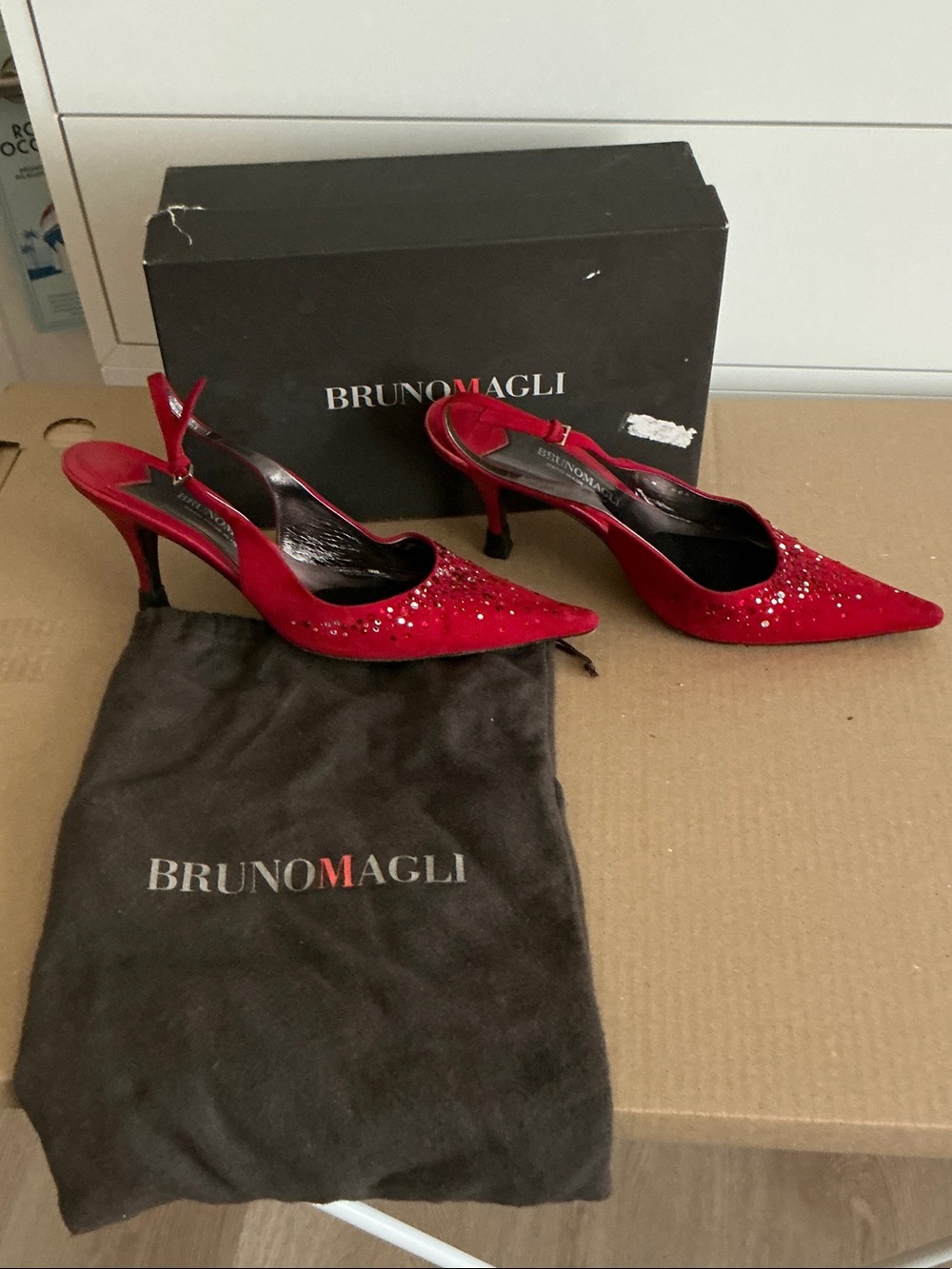 Bruno Magli Red Embellished Slingback Pointed Heels Size 9